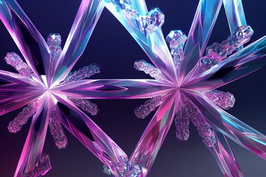3D render abstract Neon crystal ice geometry background. Abstract HD wallpaper.