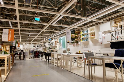 SAMARA, RUSSIA - JANUARY 10, 2022: Ikea store interior. people are shopping. IKEA is the world's largest furniture retailer.