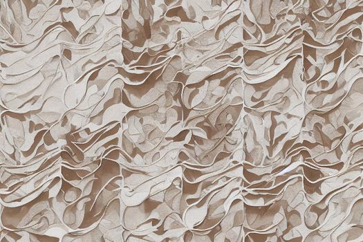 3D render of undulating fabric creamy colors with complex texture. Silk fabric beige organza macro texture abstract background.