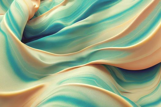 3D render of undulating fabric creamy colors with complex texture. Silk fabric beige organza macro texture abstract background.