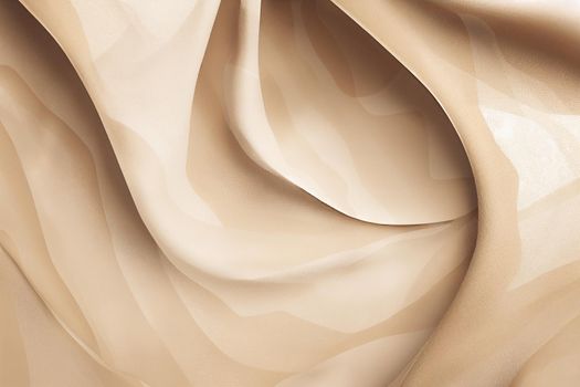 3D render of undulating fabric creamy colors with complex texture. Silk fabric beige organza macro texture abstract background.