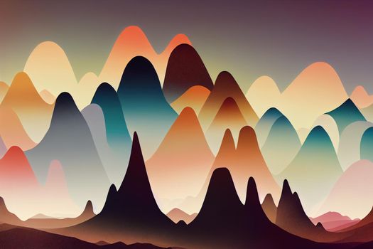 Abstract Random Placed Mountains Panorama Generative Art background illustration anime style, cartoon style toon style