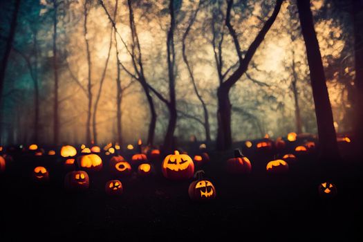 Abstract Party In Defocused Forest At Twilight - Halloween Background