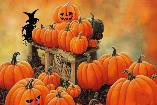 Banner Happy Halloween, Orange background, black pumpkins, Can be used as a poster or greeting card