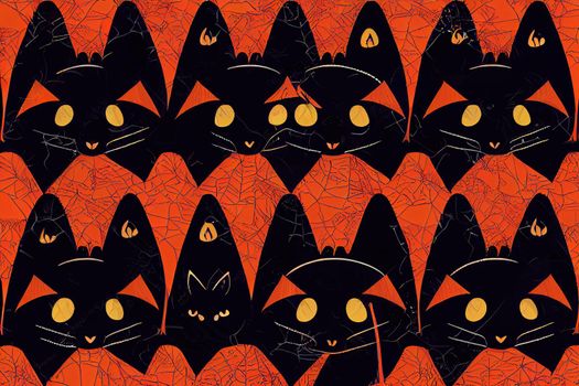 Black Cat and Spooky Halloween Pumpkin Pattern