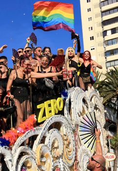 Benidorm, Alicante, Spain- September 10, 2022: People dancing and having fun at the Gay Pride Parade in Benidorm in September