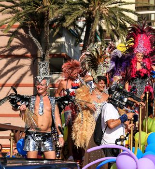 Benidorm, Alicante, Spain- September 10, 2022: People dancing and having fun at the Gay Pride Parade in Benidorm in September