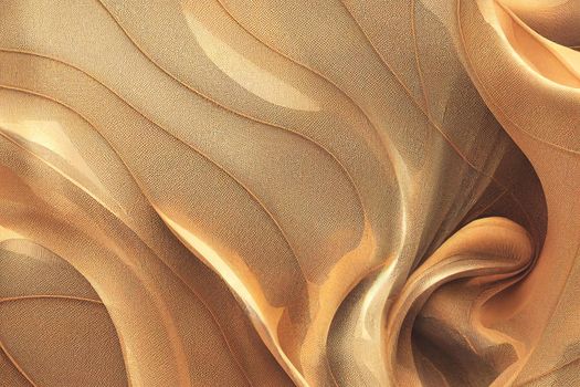 3D render of undulating fabric creamy colors with complex texture. Silk fabric beige organza macro texture abstract background.