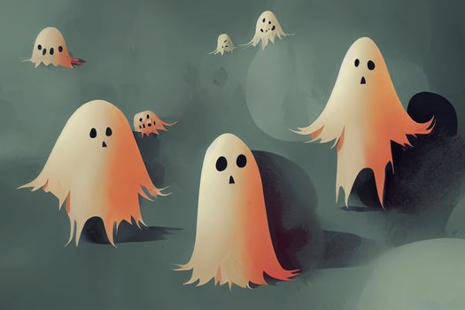imple flat ghosts, Halloween scary ghostly monsters, Cute cartoon spooky character