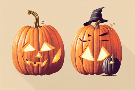 Cute halloween pumpkins, Isolated on white background, Flat style illustration, 2d style, illustration, design v3