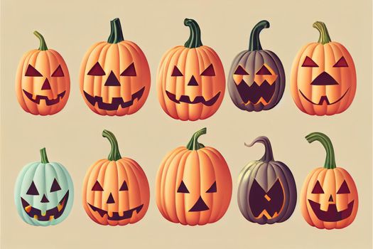Cute halloween pumpkins, Isolated on white background, Flat style illustration, 2d style, illustration, design v1