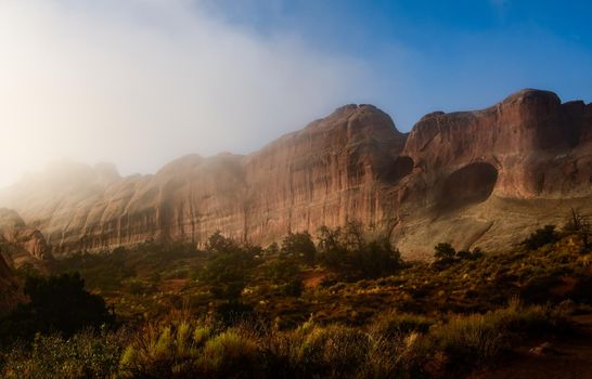Arches National Park Glows in the Early Morning Mist