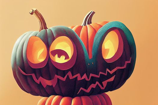 Cute cartoon pumpkin monster, Happy halloween print, Boo 2d style, illustration, design v1