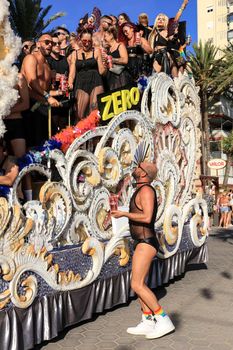 Benidorm, Alicante, Spain- September 10, 2022: People dancing and having fun at the Gay Pride Parade in Benidorm in September