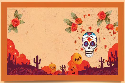 Day Of Dead Traditional Mexican Halloween Dia De Los Muertos Holiday Party Decoration Banner Invitation Flat Illustration 2d style, illustration, design v3