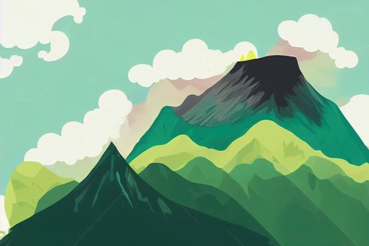 Flag on the mountain peak, Hiking trail, Business concept, goal achievement, success, winning, Flat style, illustration, anime style, cartoon style toon style v1