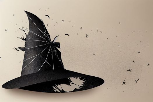 Flying witch hat isolated over white background, Halloween concept, 3D rendering, , Hand drawn v3