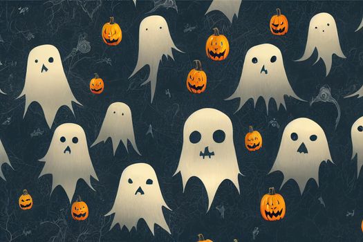 Ghost icons, Halloween seamless pattern wallpaper background painting v1