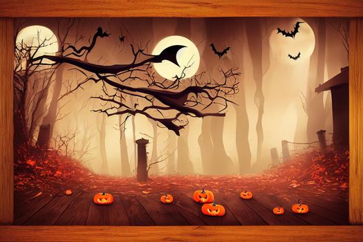 Empty wooden table - Halloween background ,toon style, anime style, cartoon style v3