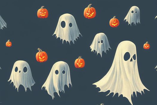 Ghost icons, Halloween seamless pattern wallpaper background painting v3