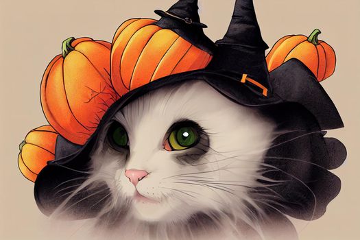 Funny Halloween Witch Themed Kitten ,toon style, anime style, cartoon style v2