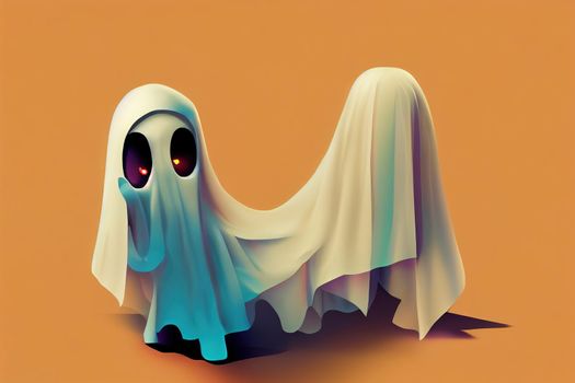 Ghost with shadow and transparency, Happy Halloween, 3d raster image cartoon character 2d style v3