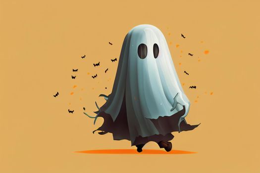 Ghost with shadow and transparency, Happy Halloween, 3d cartoon character 2d style v1