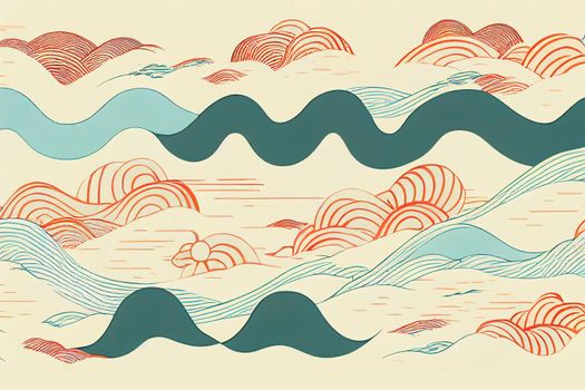 Japanese background with Hand drawn wave pattern , Abstract image with line pattern, Ocean sea design in vintage style v1