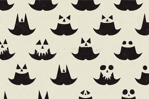 Ghosts, Pumpkins, candles, animal Skulls, Halloween concept, Cute cartoon spooky characters, Holiday Silhouettes, Hand drawn trendy illustration, Square seamless Pattern, background v3