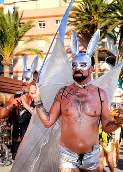 Benidorm, Alicante, Spain- September 10, 2022: People dancing and having fun at the Gay Pride Parade in Benidorm in September