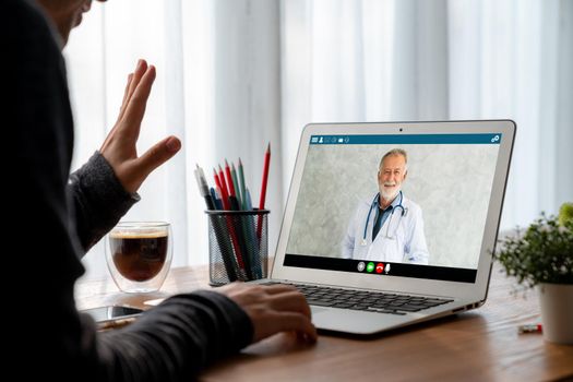 Doctor video call online by modish telemedicine software application for virtual meeting with patient