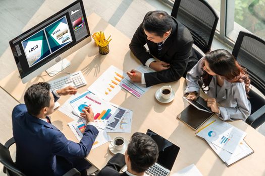 Graphic designer software for modern design of web page and commercial ads showing on the computer screen