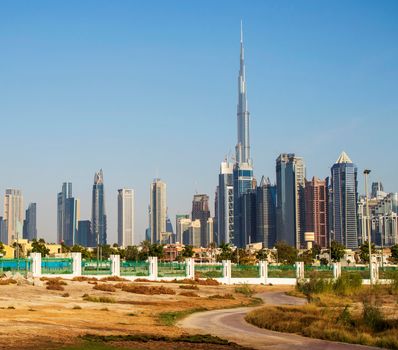 Dubai city skyline. Shot made from safa park. UAE.