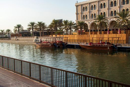 Qasba canal in Emirate of Sharjah. UAE. Outdoors.