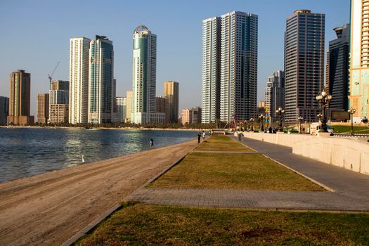 Waterfront in Al Khan area of Sharjah Emirate. UAE. Outdoors.