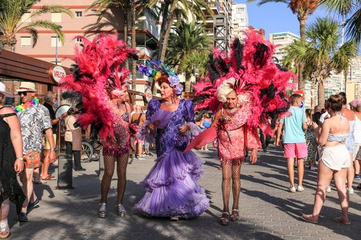 Benidorm, Alicante, Spain- September 10, 2022: People dancing and having fun at the Gay Pride Parade in Benidorm in September