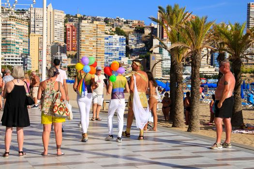 Benidorm, Alicante, Spain- September 10, 2022: People dancing and having fun at the Gay Pride Parade in Benidorm in September