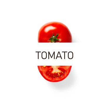 Tomato creative layout and composition isolated on white background. Food, healthy eating and dieting concept.