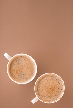 Drinks menu, italian espresso recipe and organic shop concept - Cup of hot coffee as breakfast drink, flatlay cups on beige background