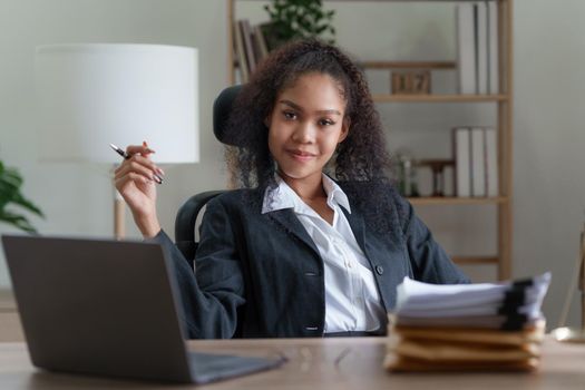 Lawyer business woman working or reading lawbook in office workplace for consultant lawyer concept.