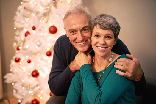 Its Christmas in the heart that puts Christmas in the air. Cropped portrait of a happy mature couple beside a Christmas tree