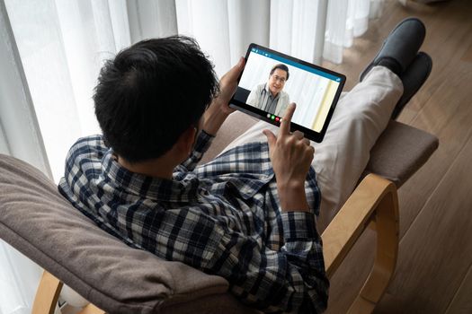 Doctor video call online by modish telemedicine software application for virtual meeting with patient