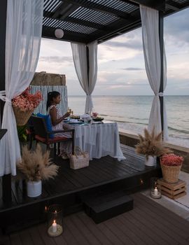 Dinner by candlelight on the beach in Thailand. Romantic dinner on the beach