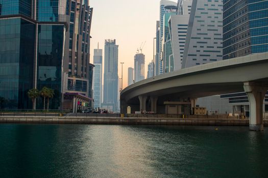 Sunrise at the Dubai water canal. UAE. Outdoor