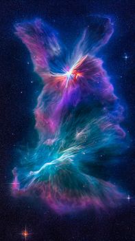An abstract nebula in outer space and galaxies background of 3D render, suitable for a mobile screen, phone desktop, landing page, UI/UX, and wallpaper.