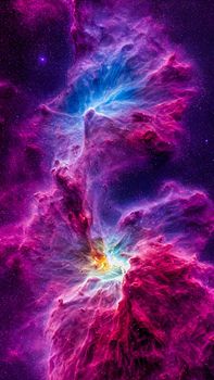 An abstract nebula in outer space and galaxies background of 3D render, suitable for a mobile screen, phone desktop, landing page, UI/UX, and wallpaper.