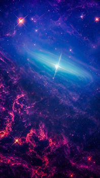 An abstract nebula in outer space and galaxies background of 3D render, suitable for a mobile screen, phone desktop, landing page, UI/UX, and wallpaper.