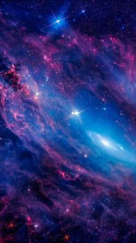 An abstract nebula in outer space and galaxies background of 3D render, suitable for a mobile screen, phone desktop, landing page, UI/UX, and wallpaper.