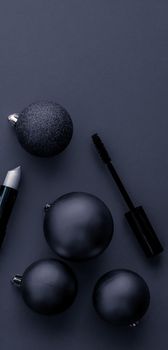 Cosmetic branding, fashion blog cover and girly glamour concept - Make-up and cosmetics product set for beauty brand Christmas sale promotion, luxury black flatlay background as holiday design