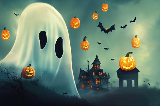 Halloween background with Ghost with pumpkin. For web, video games, user interface, design